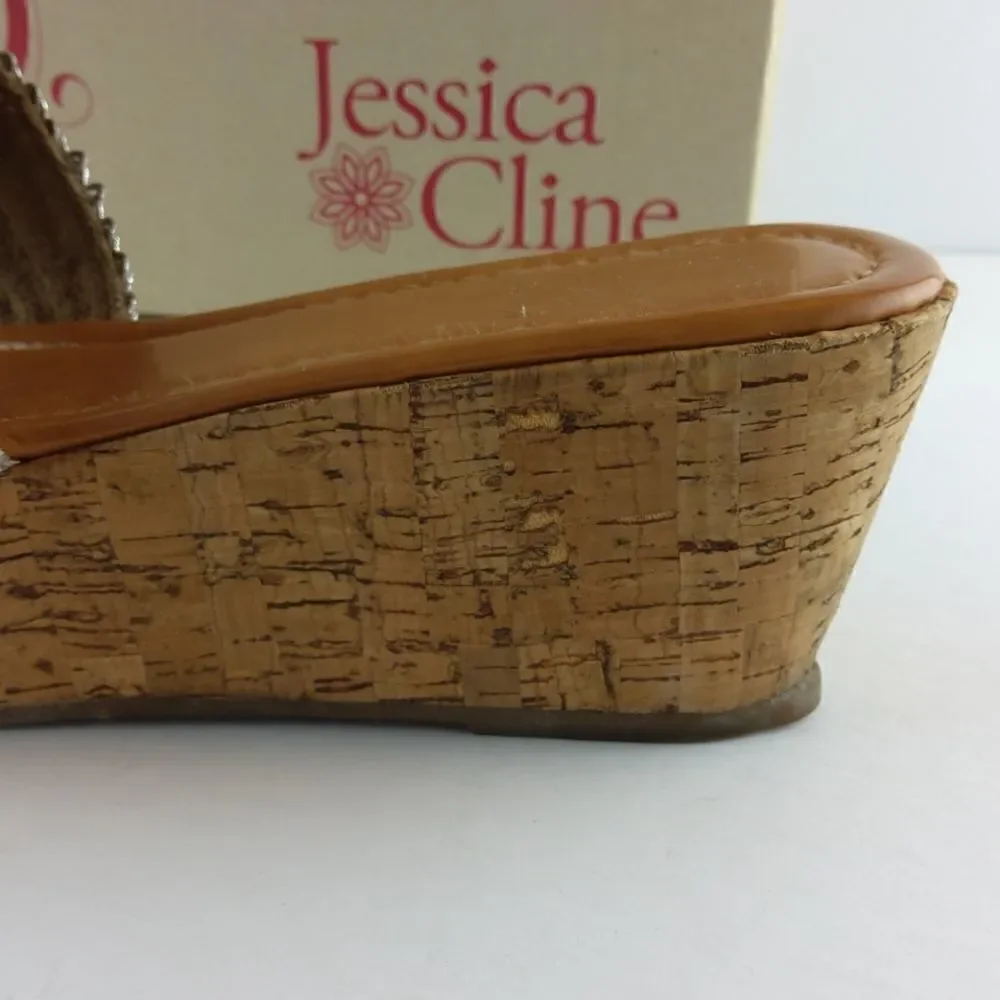 Jessica Cline Debut silver cork wedge heel slides